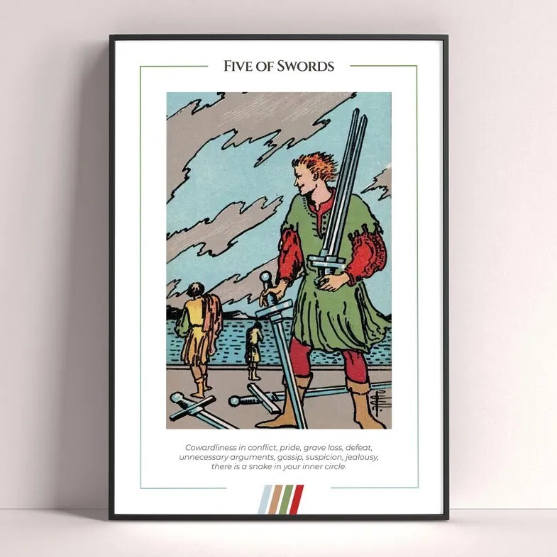 Five of Swords Tarot Card Art Print Digital Download Wall Decor