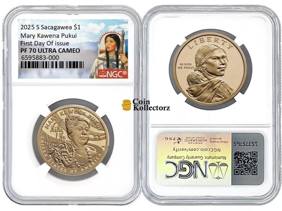Presale 2025 S Sacagawea $1 Mary Kawena Pukui NGC PF 70 UC First Day OF Issue-image