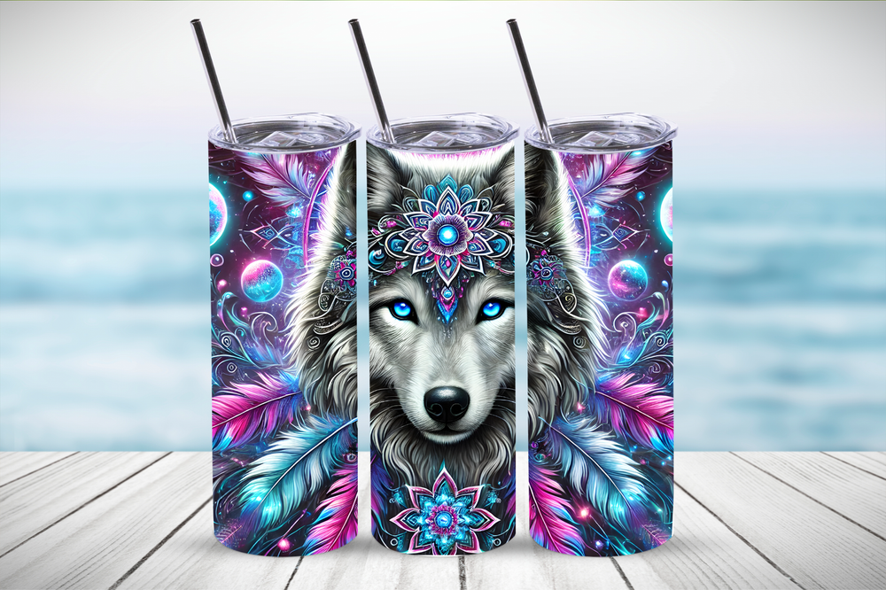 Artistic Wolf Design 20oz Skinny Tumbler Eco-Friendly Travel Mug