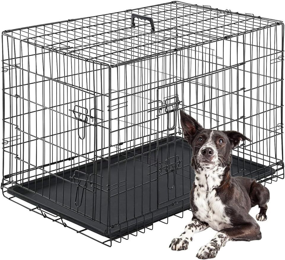 42 inch XL Folding Metal Dog Crate Cage Pet Kennel for Large Dogs With Divider