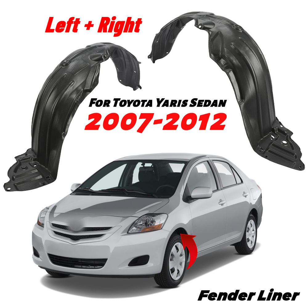 Front Left & Right Side Fender Liner For 2007-2012 Toyota Yaris Sedan 4-Door