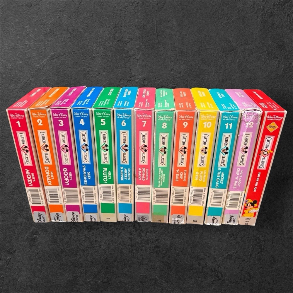 Walt Disney Cartoon Classics VHS Lot V 1–12 + Fun on the Job Mickey Goofy Pluto