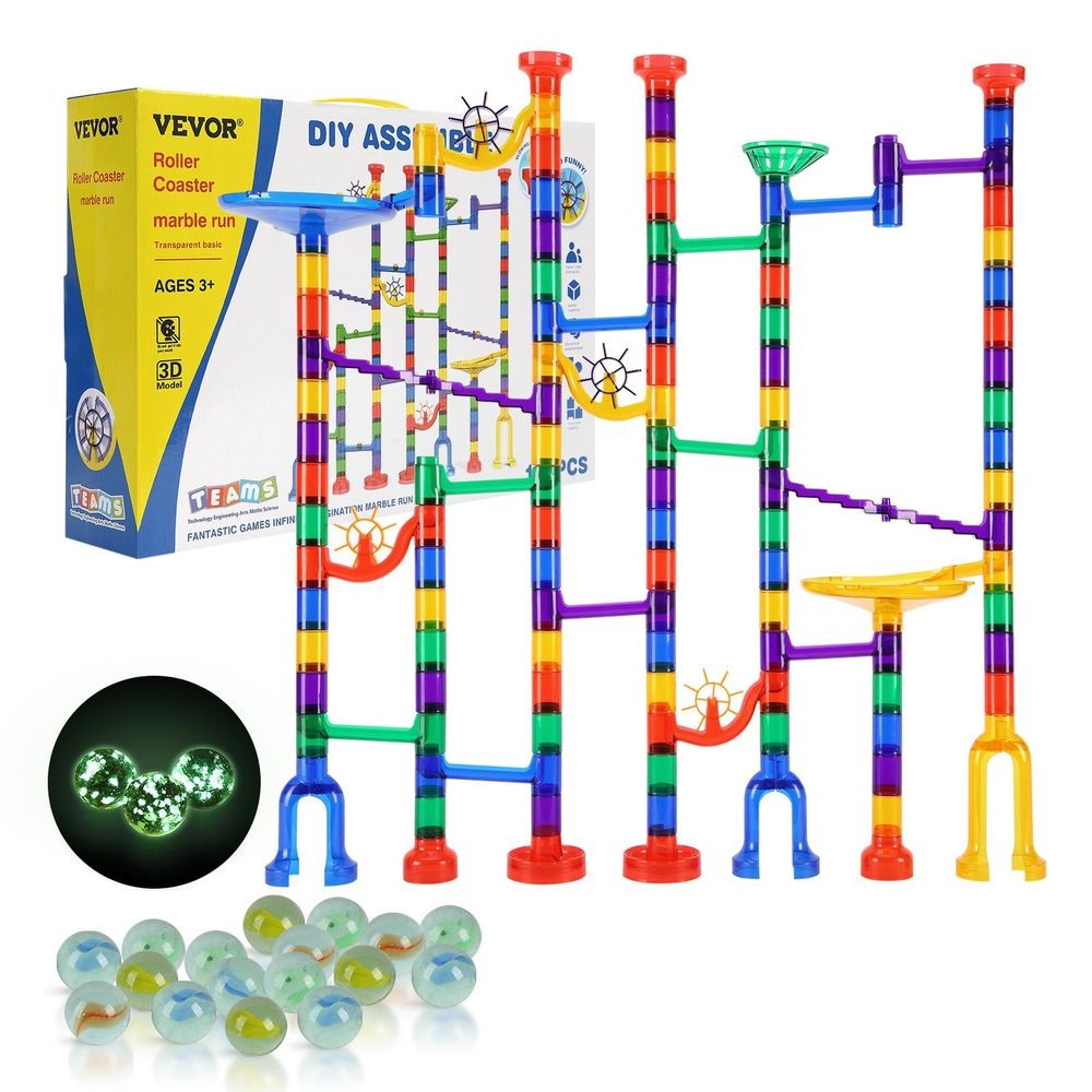145 Piece Marble Run Set with Glow in Dark Marbles STEM Toys for Kids Ages 3+