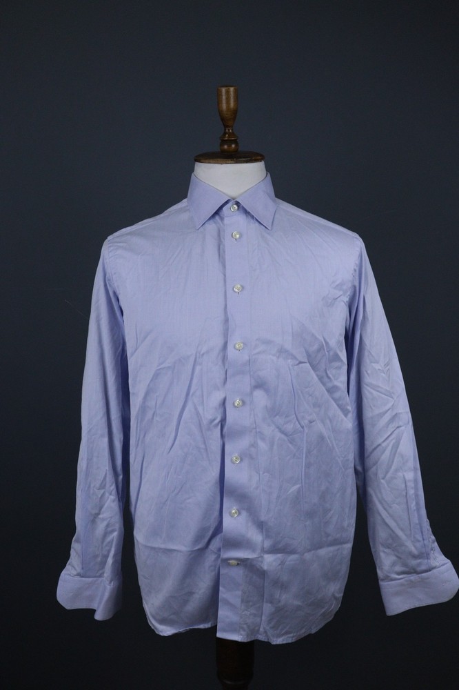 Eton Blue Cotton Casual Long Sleeve Collared Button-Up Dress Shirt Size 43 / 17