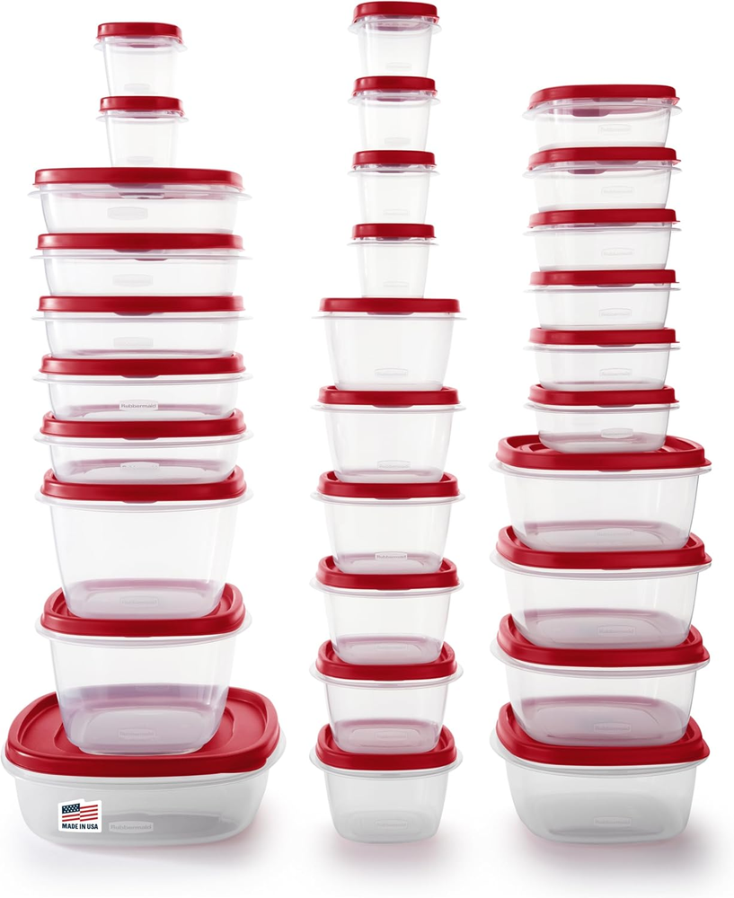 60-Piece Food Storage Containers with Lids, Microwave and Dishwasher Safe, Red C