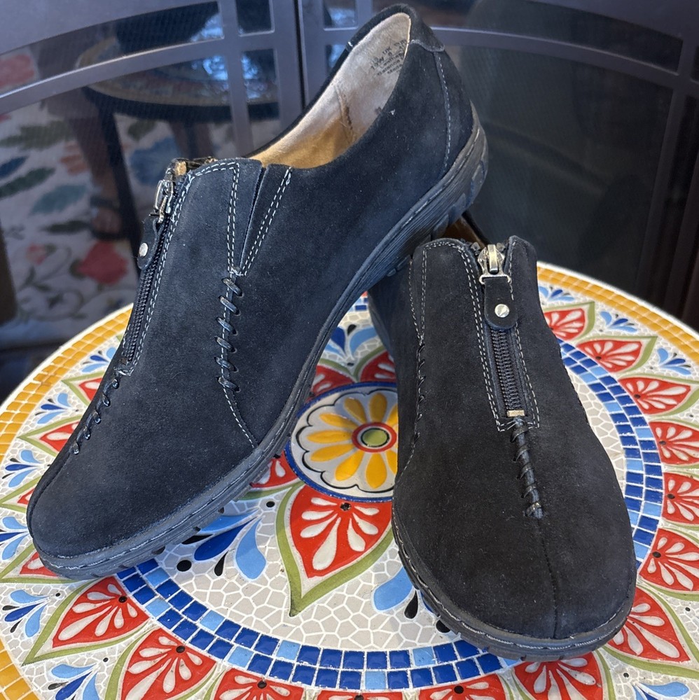 Naturalizer Black Suede Zip Front Comfort Loafer Shoes Womens Size 10W Leather
