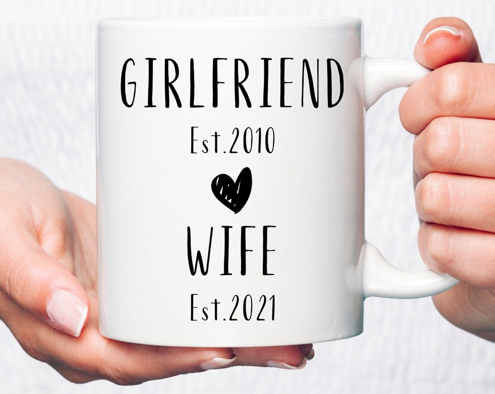 Girlfriend To Wife Est. 2021 Coffee Mug Custom New Wife Mug Engagement Proposal