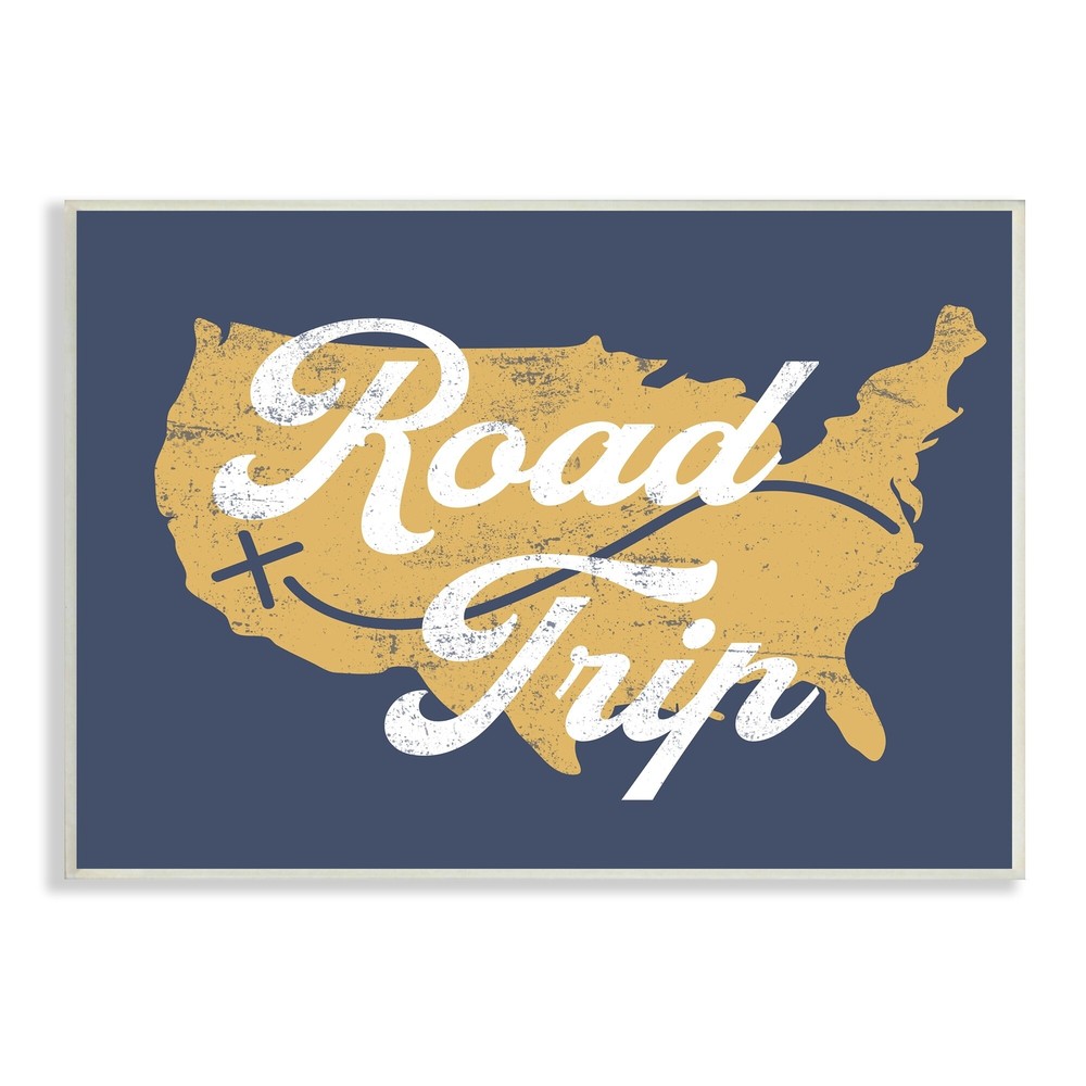 Stupell Road Trip Vintage Text Traveling Country Map Wood