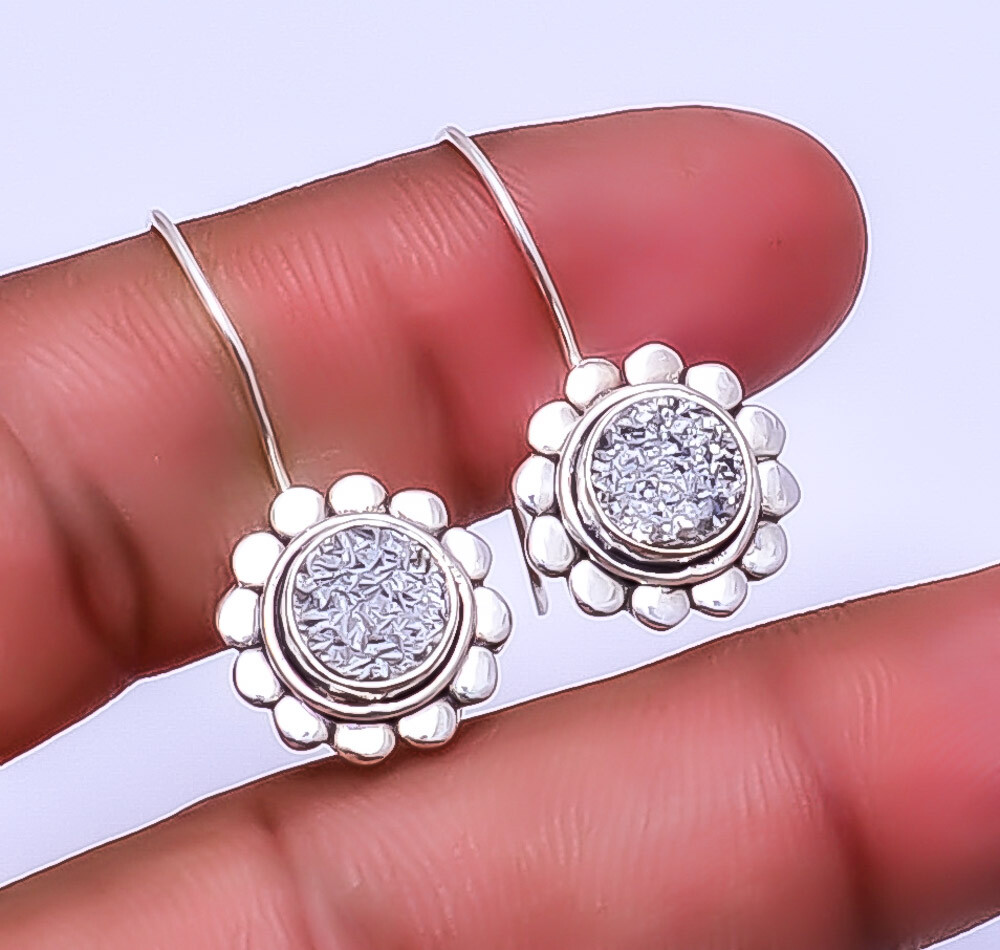 Silver Titanium Agate Drusy 925 Sterling Silver Bali Earring 1.17