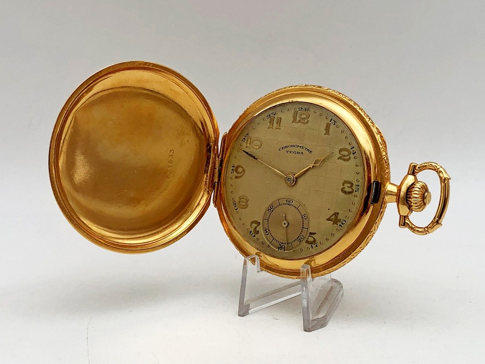 Pocket Watch Tegra Chronometre Antique Swiss Gold Plated Mechanical Serviced