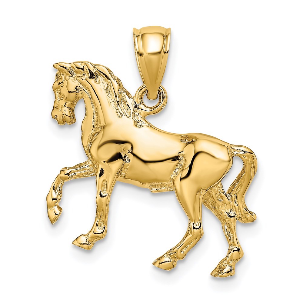 14k Yellow Gold 3-D Horse Charm Pendant L-0.95 Inch, W-0.92 Inch