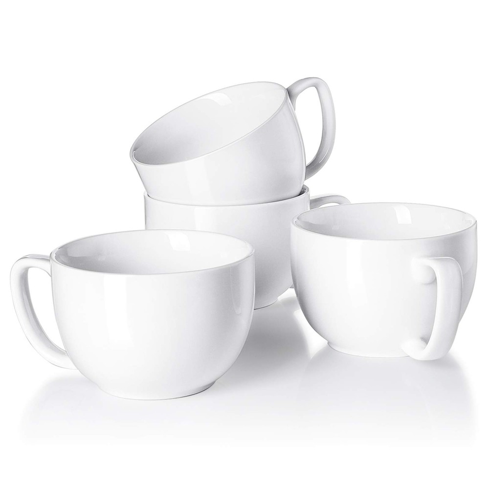16oz Large Coffee Mugs Set of 4 - Thick White Porcelain Cups for Cappuccino, ...