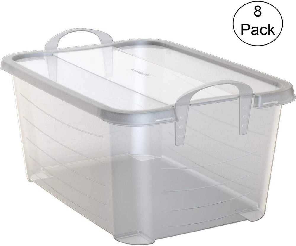 55 Quart (8 Pack) Clear Stackable Closet Organization & Storage Box with Lid