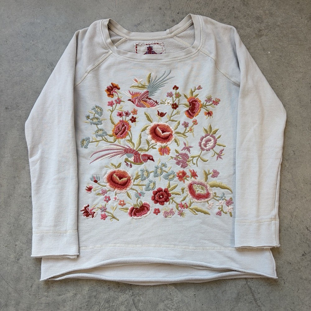 Johnny Was JW Los Angeles Brielle Embroidered Sweatshirt Pullover Floral Size XS