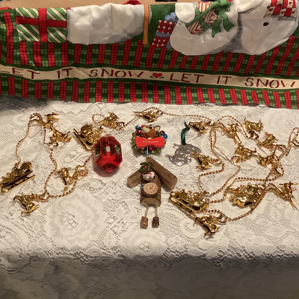 Lot Of Holiday Ornaments Rudolph Cuckoo Clock Jewelry Brite Santa Garland