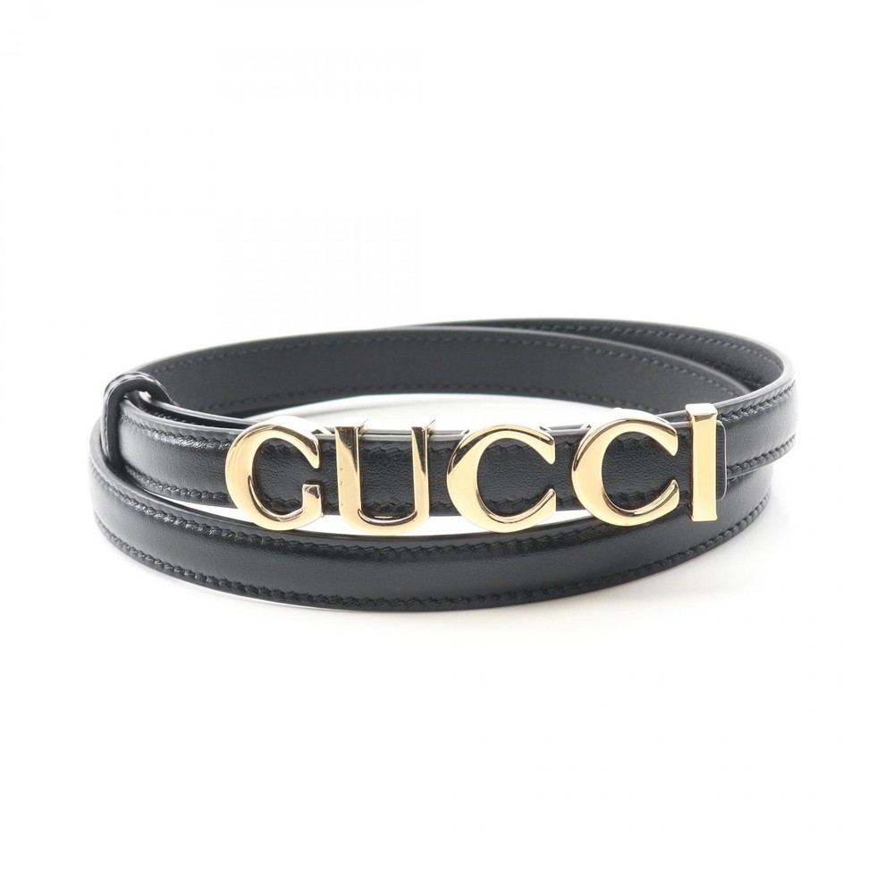 GUCCI Black Leather Logo Buckle Belt for Women 751602 Pre-Owned