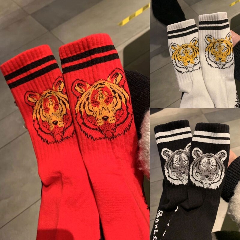 Unisex Ribbed Cotton Socks Hip Hop Skateboard Striped Printed Hosiery