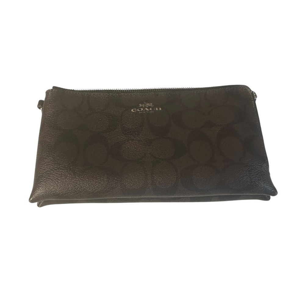 Coach Signature Canvas Double Zip Wristlet in Brown 8 Inch