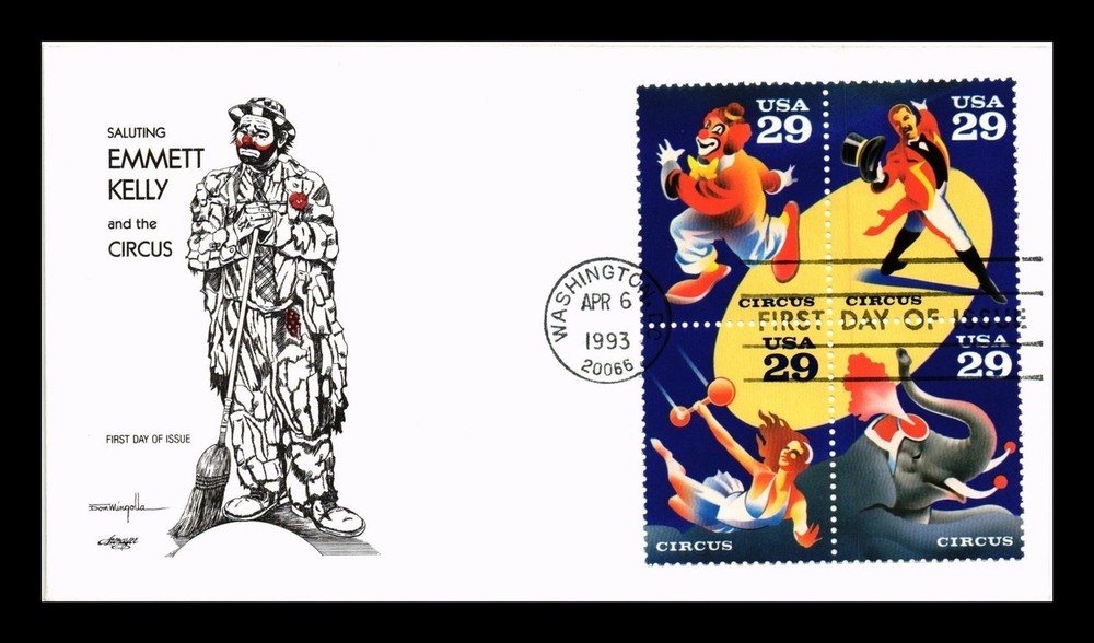 DR JIM STAMPS US COVER CIRCUS FIRST DAY ISSUE SETENANT EMMETT KELLY CLOWN
