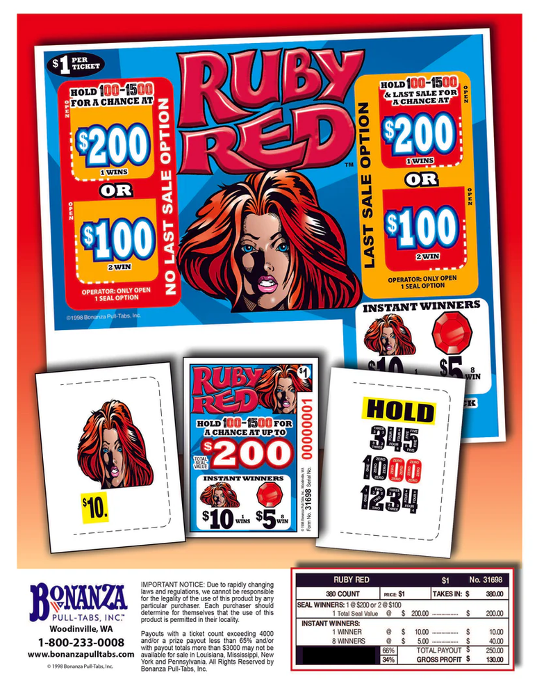 NEW Ruby Red 380ct Seal Game Pull Tabs *Free Shipping*