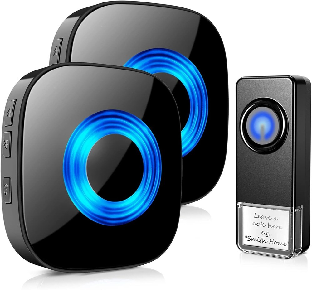 Wireless Doorbell Kit with 1 Transmitter and 2 Black Receivers by PHYSEN