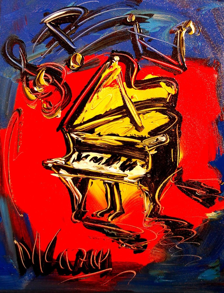 Oil Painting  PIANO JAZZ   abstract SIGNED  Original on canvas IMPRESSIONIST