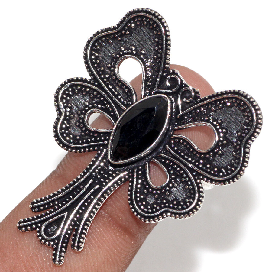 Black Onyx 925 Silver Plated Butterfly Ring US Size-9.5 Valentine Gifts JW