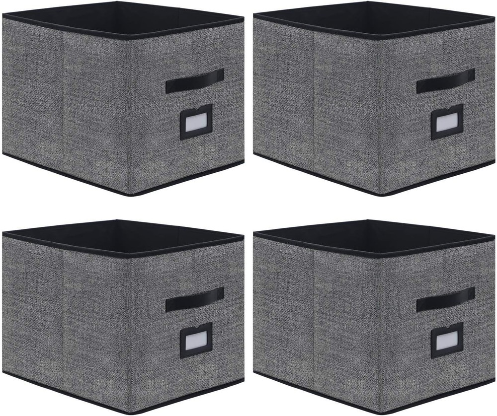 4-Pack Jumbo Foldable Fabric Storage Cubes with Label Pockets