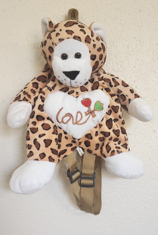 Cute Leopard Print Plush Mini Backpack for Kids with Love Design