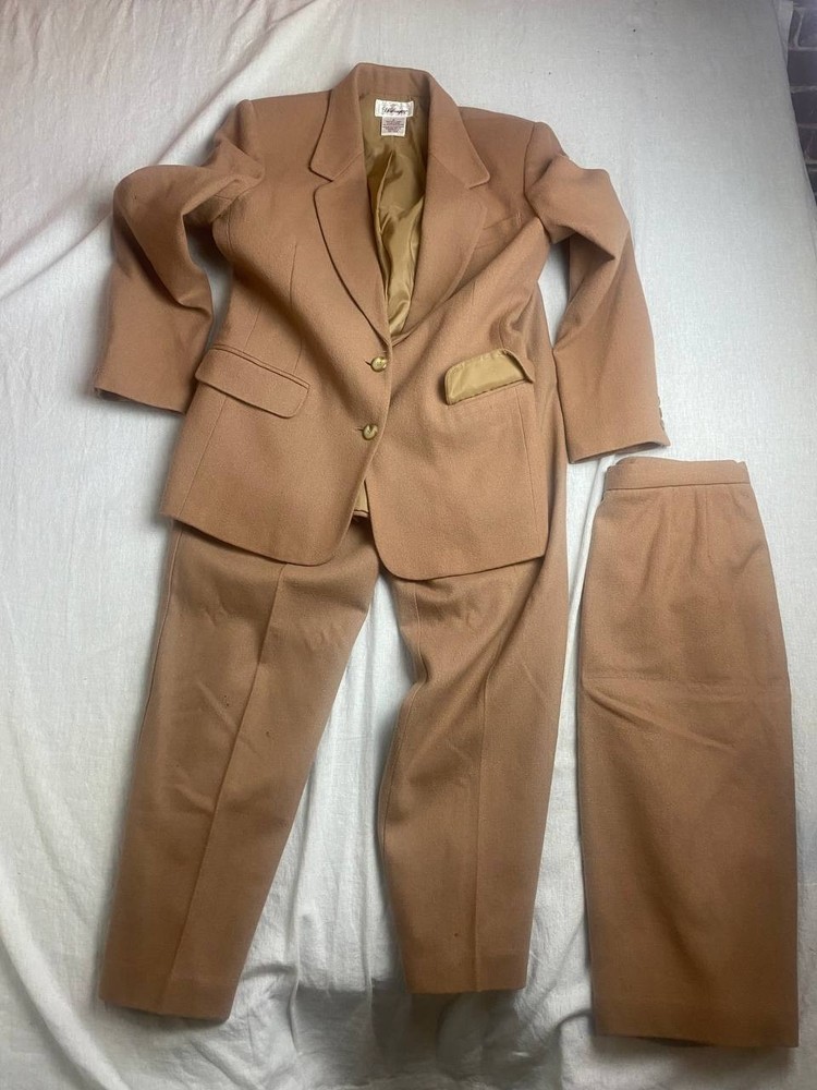 Worthington Suit Skirt Pants Set Womens Size 10 Brown Wool 3-Piece Set Office