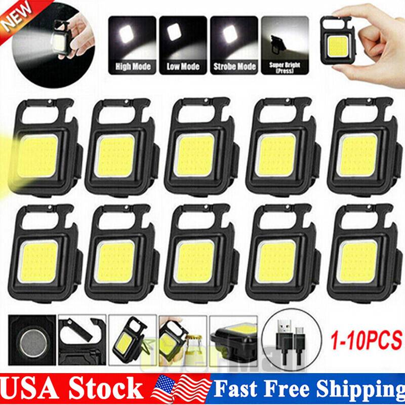 Mini USB Rechargeable LED Flashlight COB Work Lamp Torch Portable Keychain Light