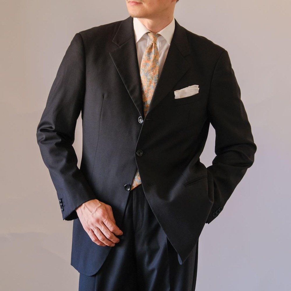 Armani Collezioni Black Wool Suit 52 Shadow Stripe Preowned Formal Wear