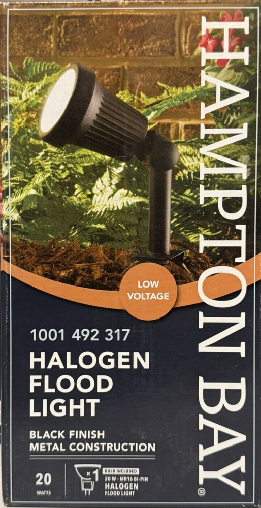 Hampton Bay 20W Black Metal Halogen Flood Light HD28724BK Low Voltage