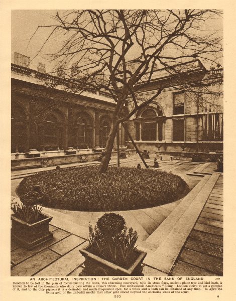 1926 vintage Bank of England garden court print picture