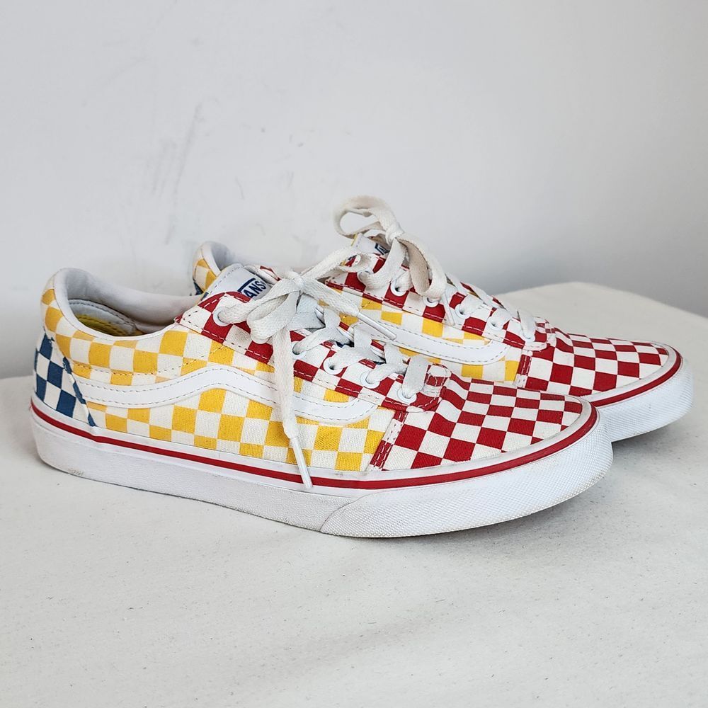 Vans Old Skool Checkerboard Red Yellow Blue Kids Sneakers Youth Size 5.5
