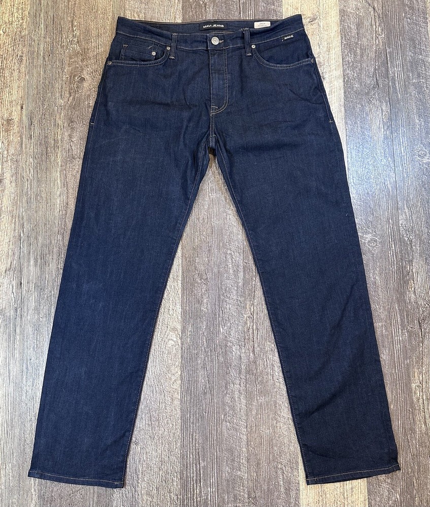 Mavi Jeans Mens 36x31* Blue Zach Straight Preppy Premium Dark Wash Stretch Denim