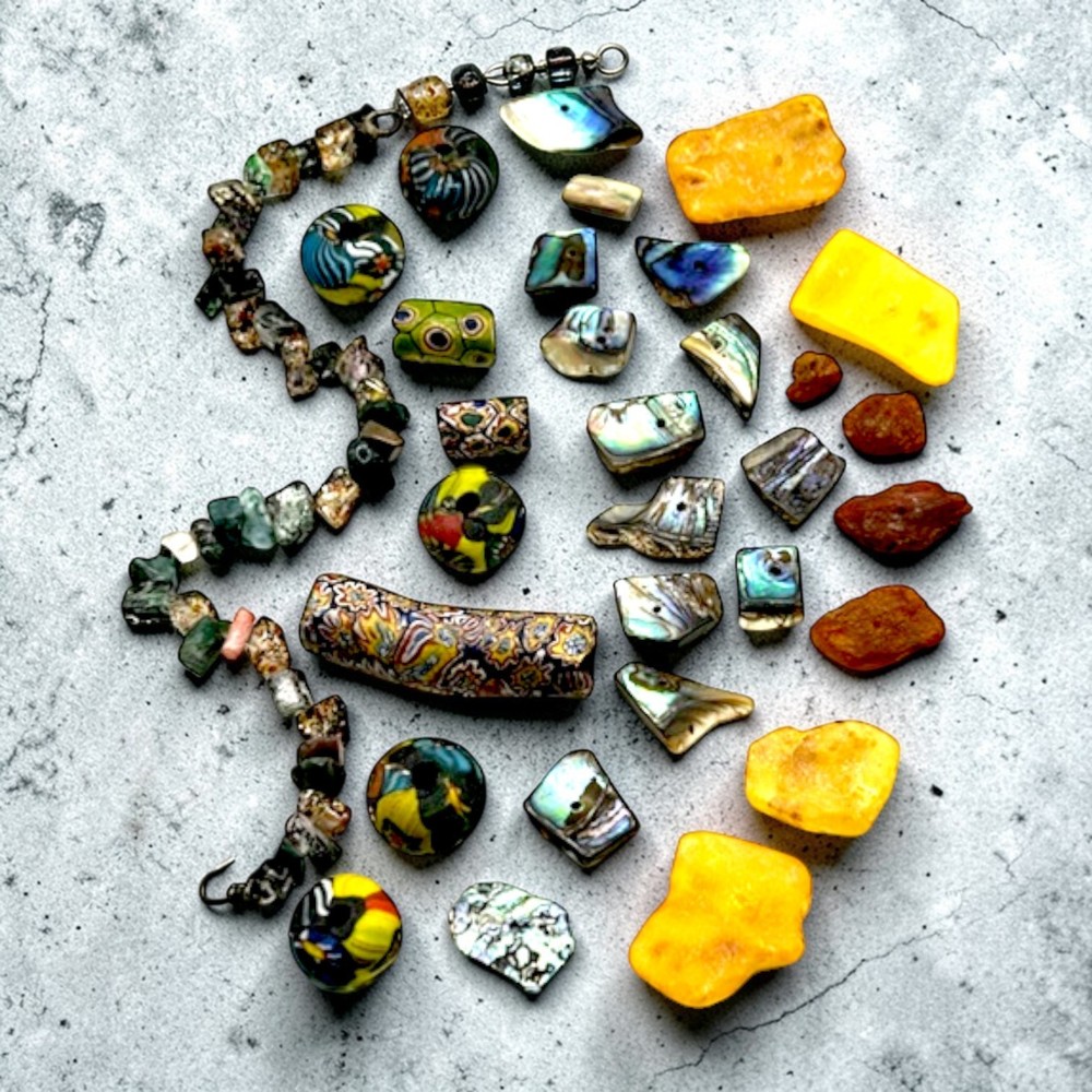 Trading Beads Abalone Amber Natural Gem Stone Vintage Beads for Jewelry Making