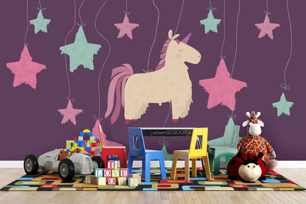 3D Unicorns Stars Paper-cut style Wall Murals Wallpaper Murals Wall Sticker