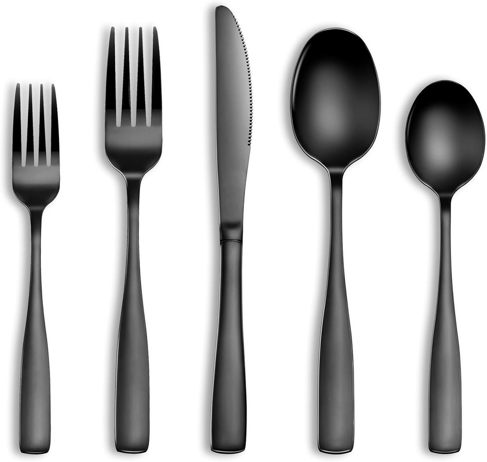 20-Piece Black Silverware Set with Square Food-Grade Handles