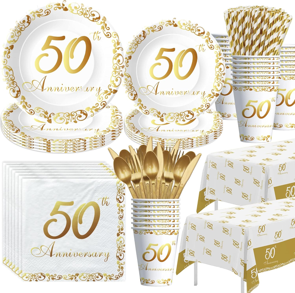 50th Anniversary Decorations And Supplies Tableware - Golden 50 Year Wedding Ann
