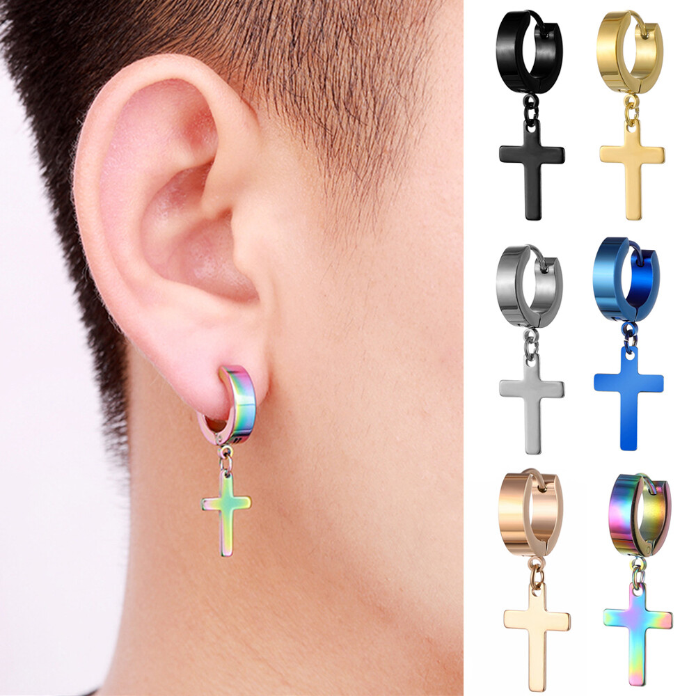 Cross Stainless Steel Earrings Buckle Punk Unisex Stud Earring Accessories Party