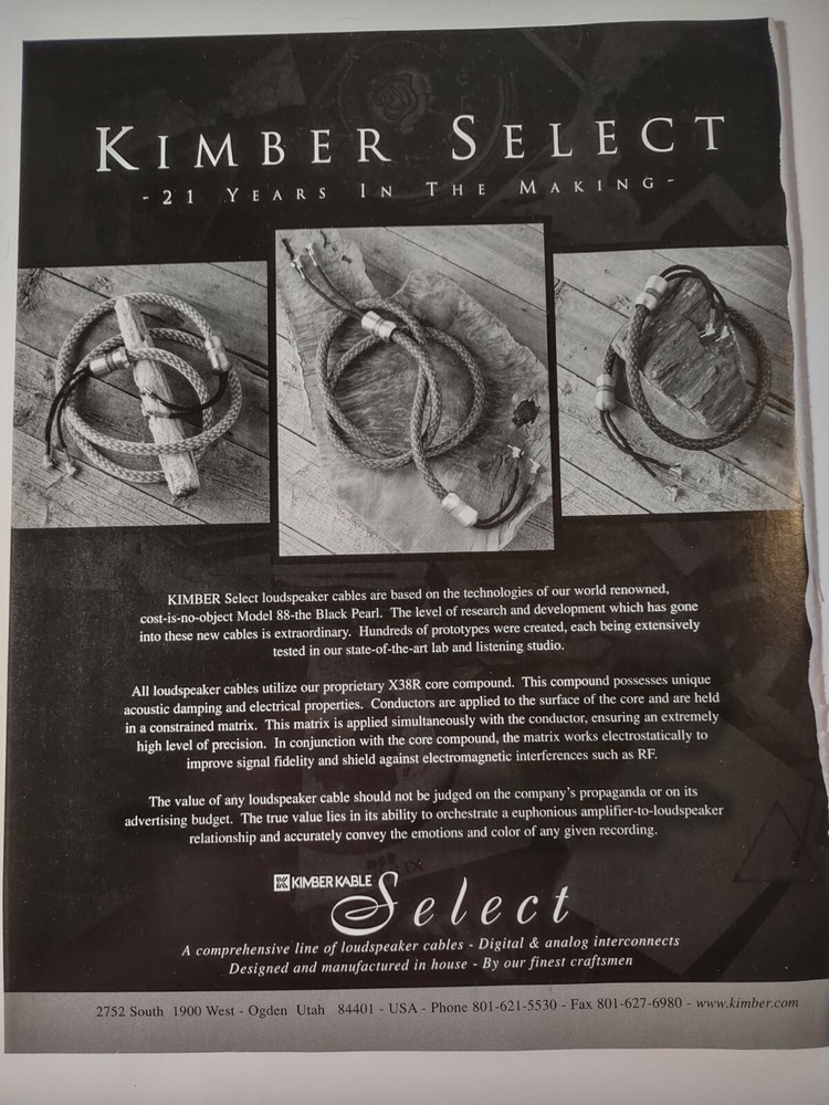 Kimber Kable Select 21 Years in the Making Loudspeaker Cables Vintage Print Ad