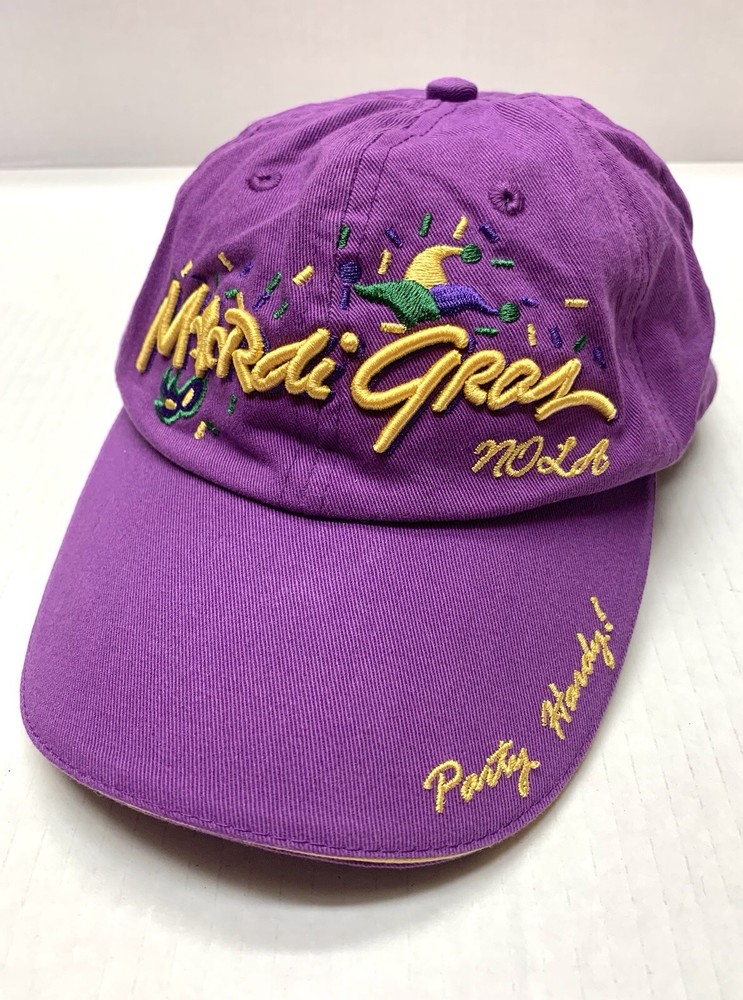 Mardi Gras Baseball Hat Embroidered Party Hardy NOLA Purple Adjustable