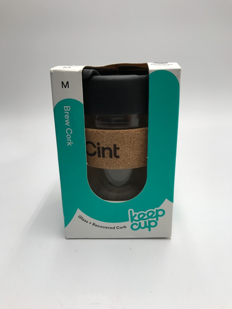 KeepCup 12oz Reusable Coffee Cup. Tempered Glass Cup, Recovered Cork Band(C-124)
