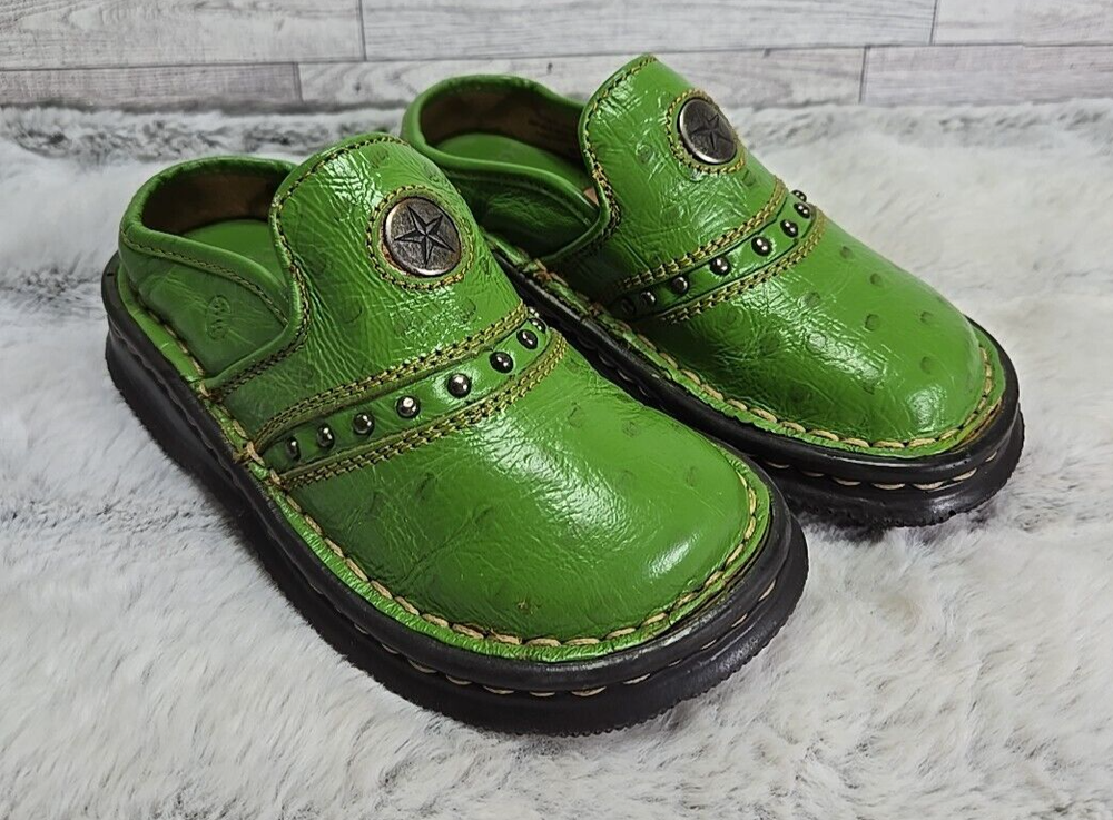 Double H Kids Slip-On Cowboy Boots in Green Ostrich Size 9.5