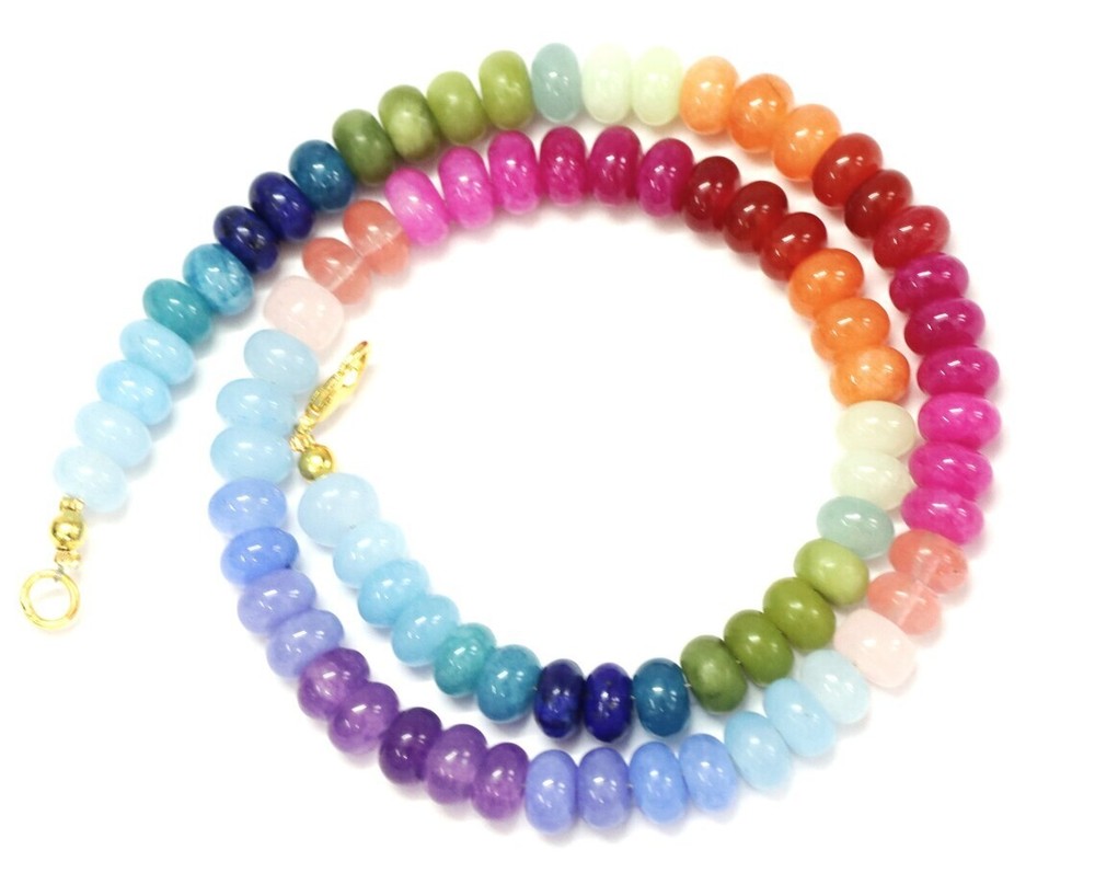 Multi-Color Natural Gemstone Rondelle Bead Necklace 7-8mm Rai