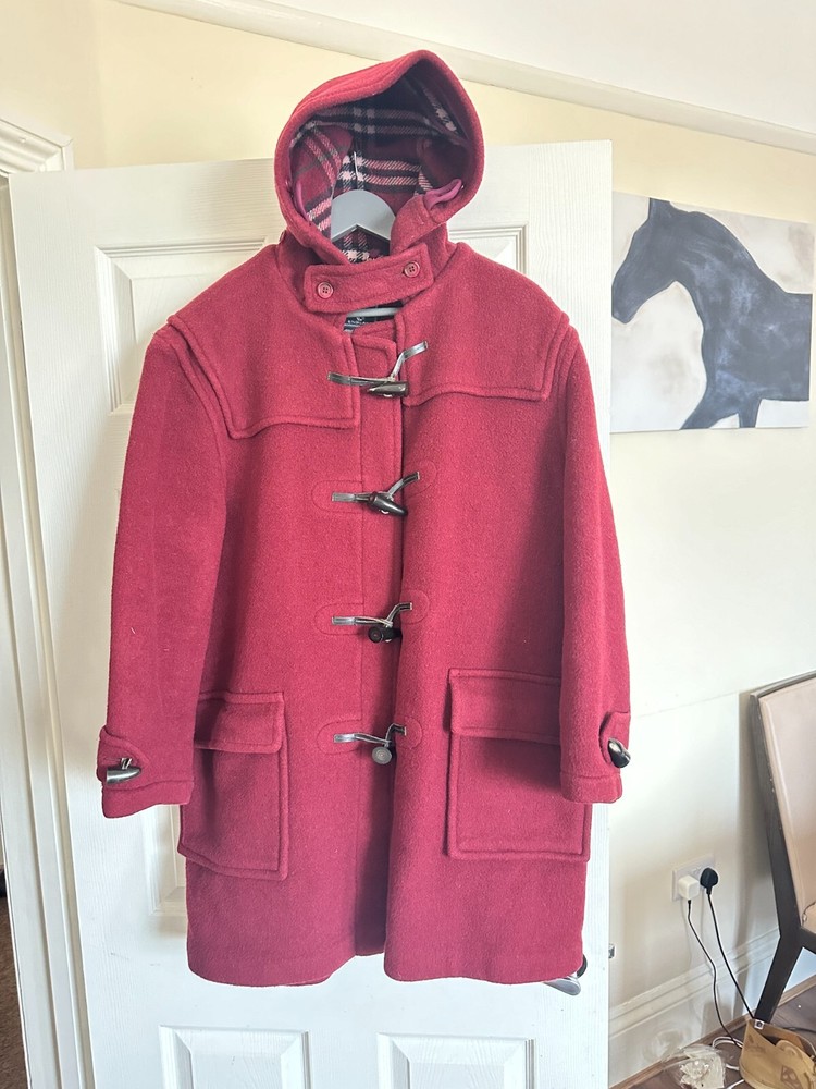 Burberry Women's Vintage Pure Wool Cherry Check Tartan Duffle Coat Size 12 Large
