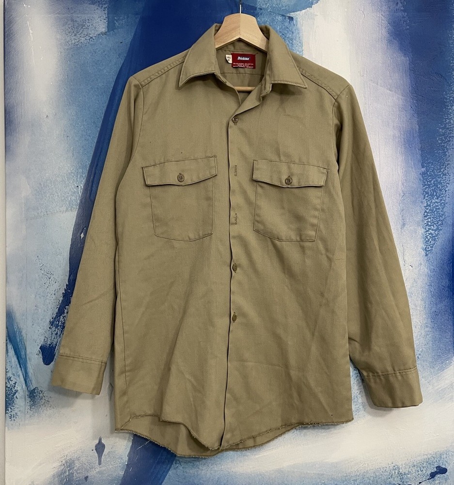 Vintage Dickies Button Up Work Shirt Mens Size Medium Long Sleeve Made in USA
