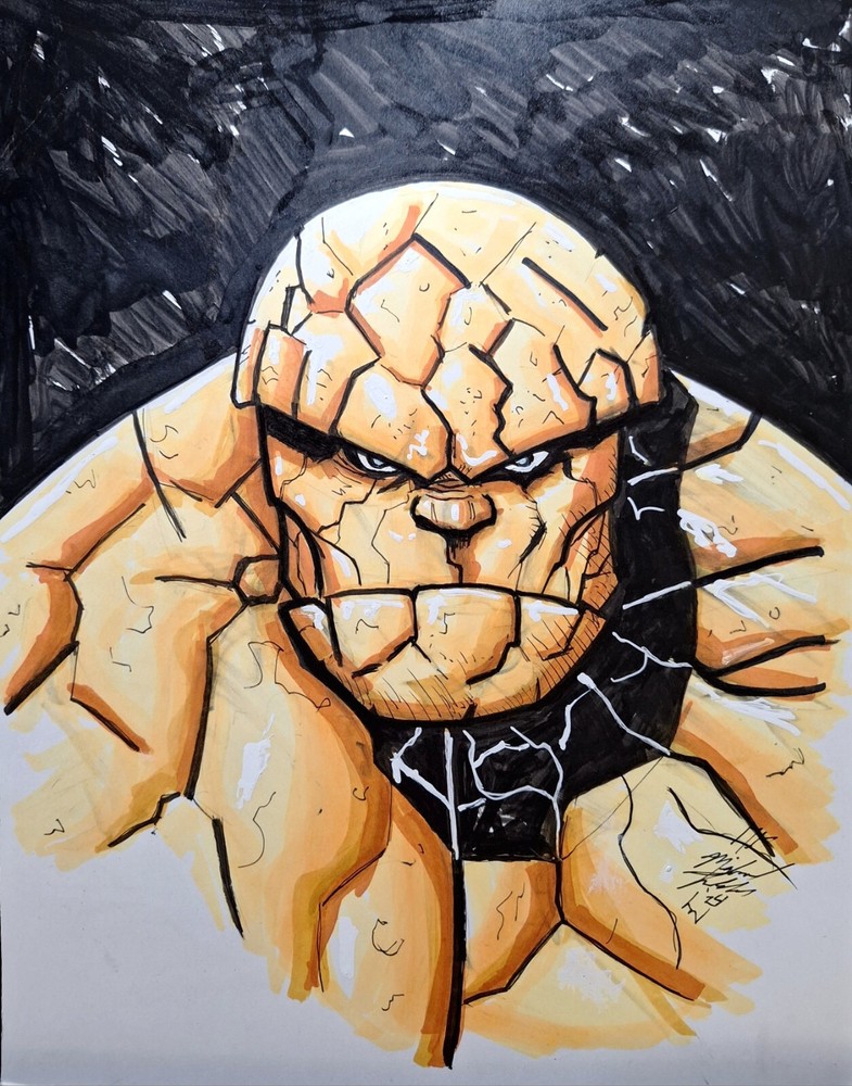 Fantastic Four Thing Comic Art 9x11 Original Signed by Artist Michael Fulcher