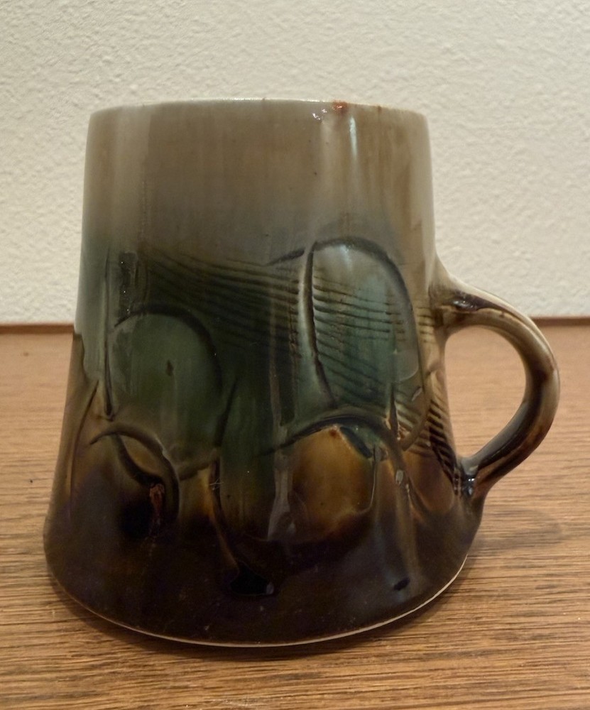 Tom Kendall Studio Pottery Mug Vintage Handmade Drip Glaze Earth Tone Signed